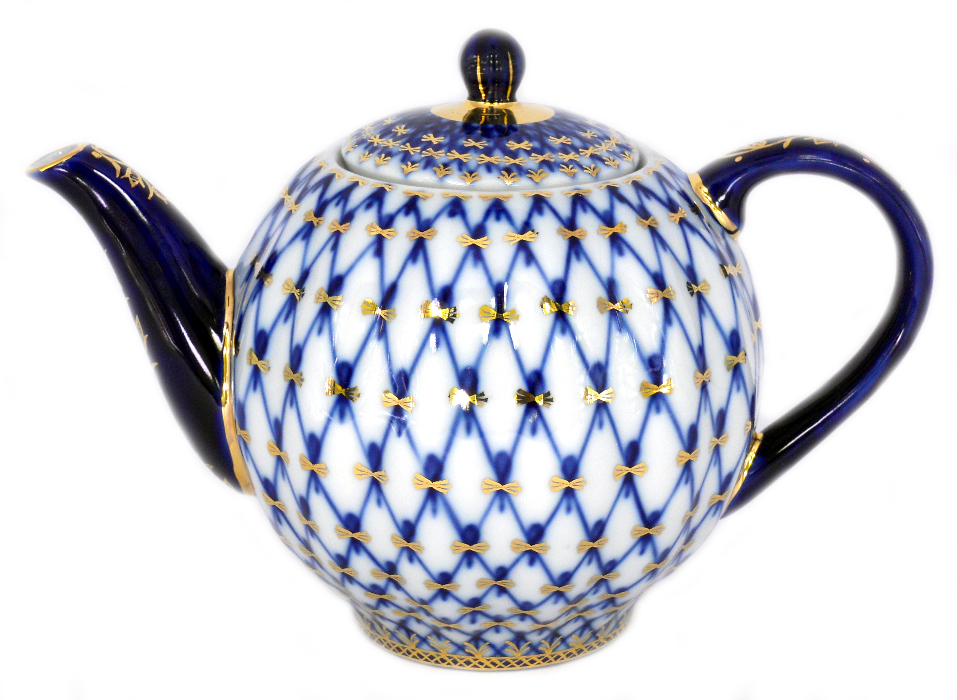 LOMONOSOV PORCELAIN TEA SET COBALT NET TULIP 16 ITEMS FOR 6 PERSONS