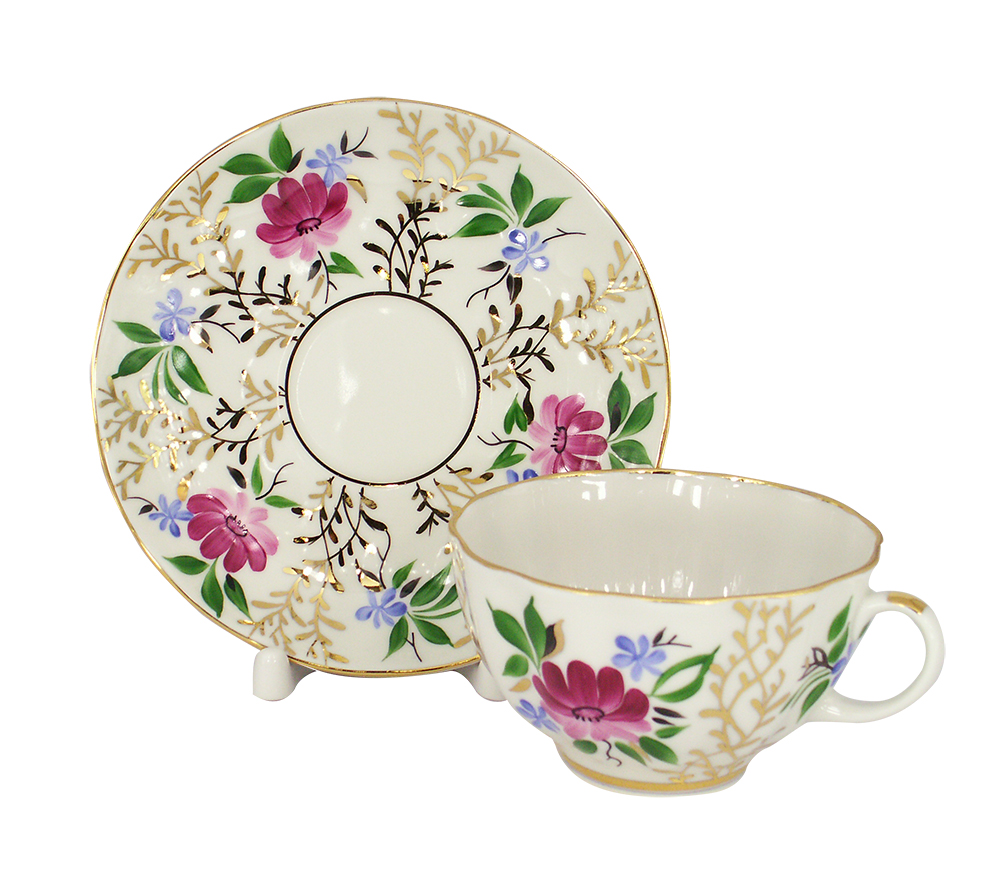 LOMONOSOV PORCELAIN TEA SET TULIP GOLDEN GRASSES 6/14
