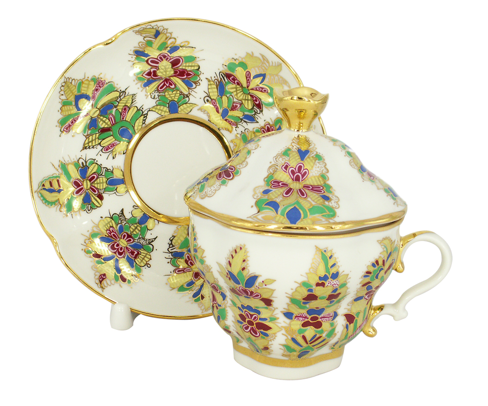LOMONOSOV PORCELAIN COVERED CUP AND SAUCER FANTASTIC FLOWER GIFT-2