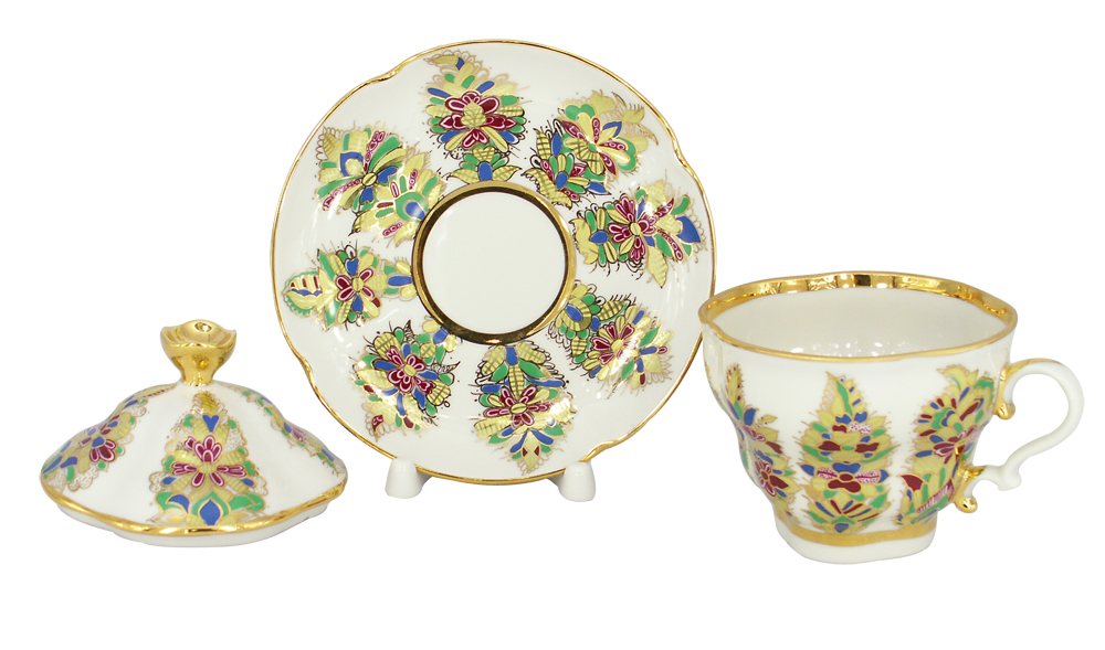 LOMONOSOV PORCELAIN COVERED CUP AND SAUCER FANTASTIC FLOWER GIFT-2