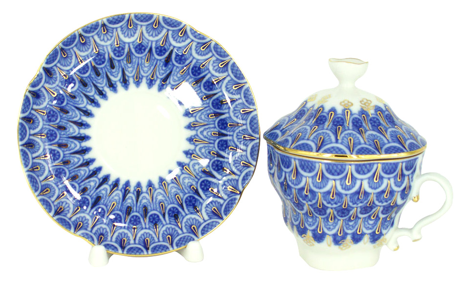 LOMONOSOV PORCELAIN COVERED CUP AND SAUCER FORGET ME NOT GIFT-2 8.45 OZ/250 ML