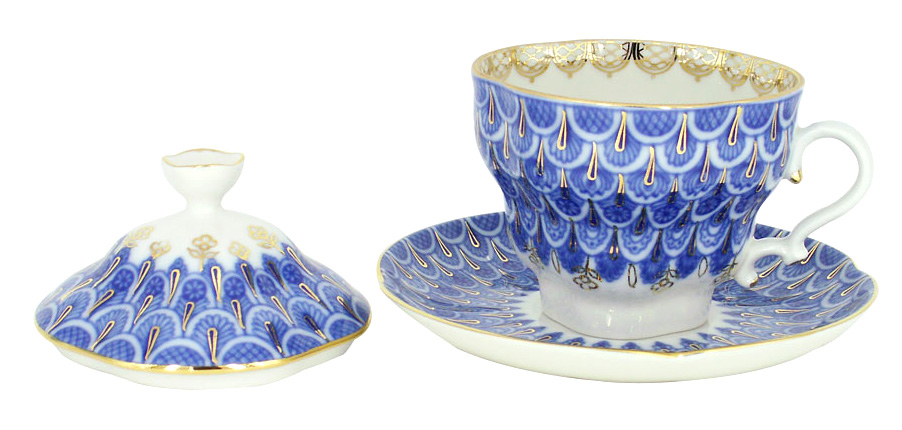LOMONOSOV PORCELAIN COVERED CUP AND SAUCER FORGET ME NOT GIFT-2 8.45 OZ/250 ML