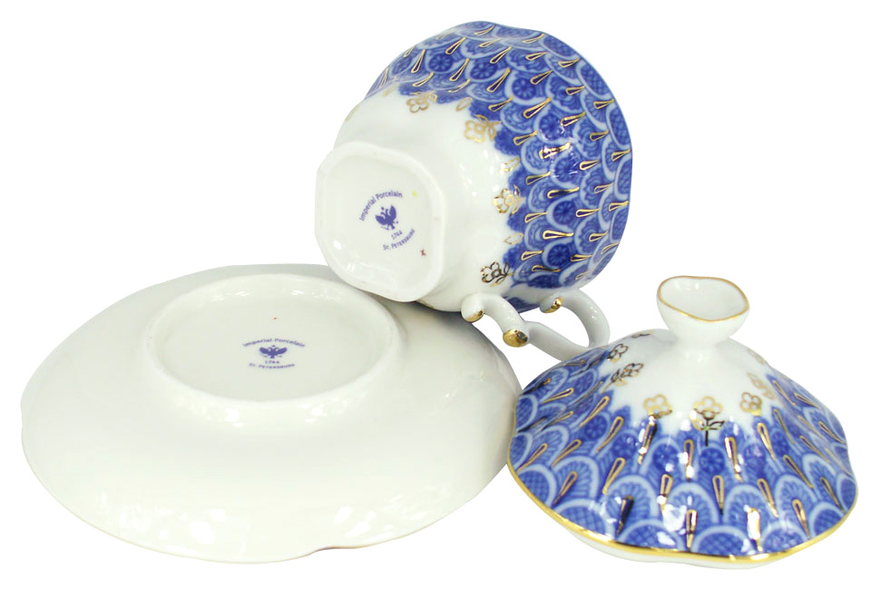 LOMONOSOV PORCELAIN COVERED CUP AND SAUCER FORGET ME NOT GIFT-2 8.45 OZ/250 ML