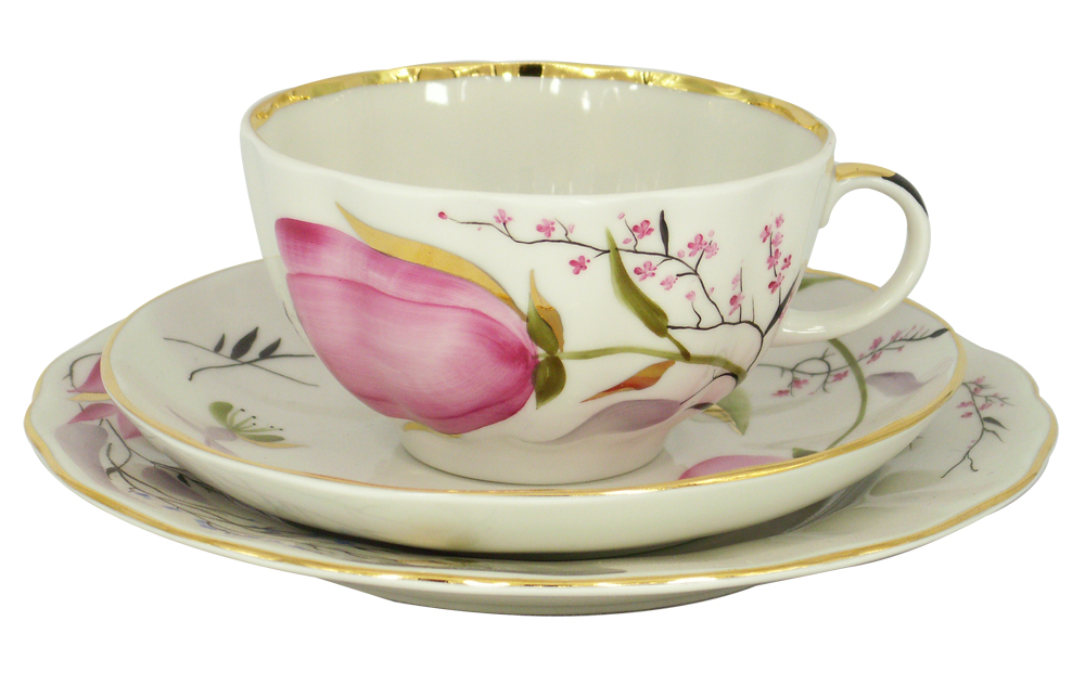 LOMONOSOV PORCELAIN TEA SET TULIP PINK TULIPS 6/20