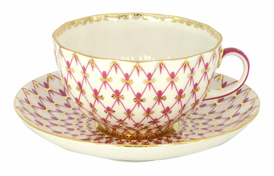 LOMONOSOV PORCELAIN TEA SET TULIP RED NET BLUES 6/20