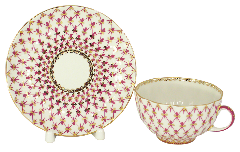 LOMONOSOV PORCELAIN TEA SET TULIP RED NET BLUES 6/20