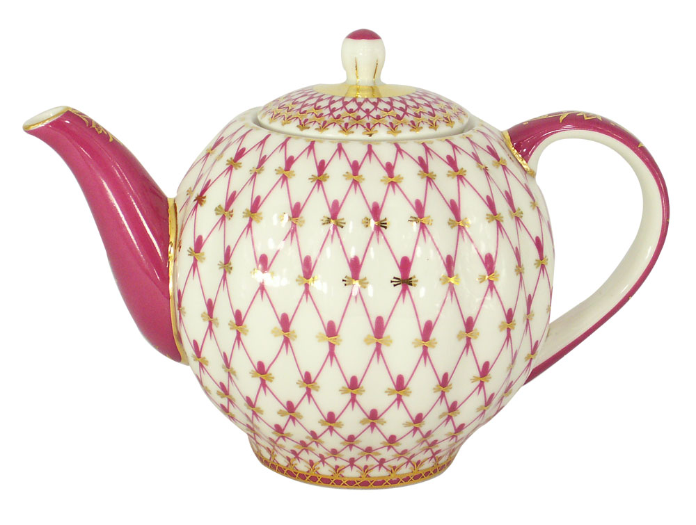 LOMONOSOV PORCELAIN TEA SET TULIP RED NET BLUES 6/20