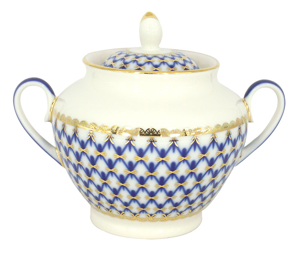 LOMONOSOV PORCELAIN TEA SET COBALT NET SPRING 20 ITEMS FOR 6 PERSONS