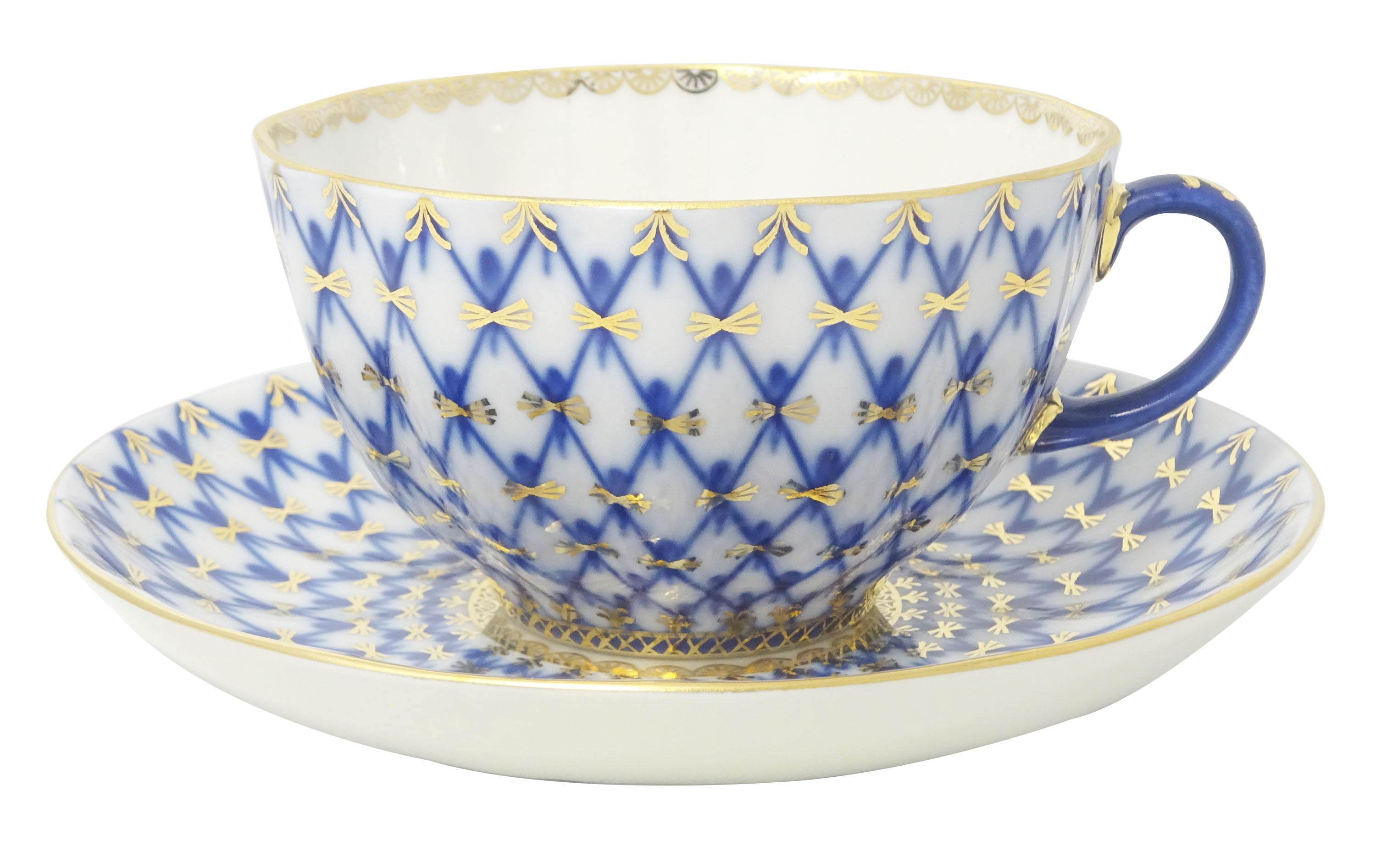 LOMONOSOV PORCELAIN TEA SET 6 PIECES COBALT NET TULIP