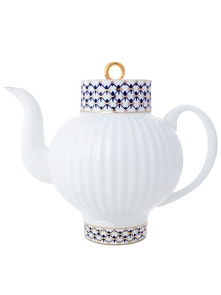 LOMONOSOV PORCELAIN TEA SET COBALT NET WAVE 21 ITEMS FOR 6 PERSONS BONE CHINA