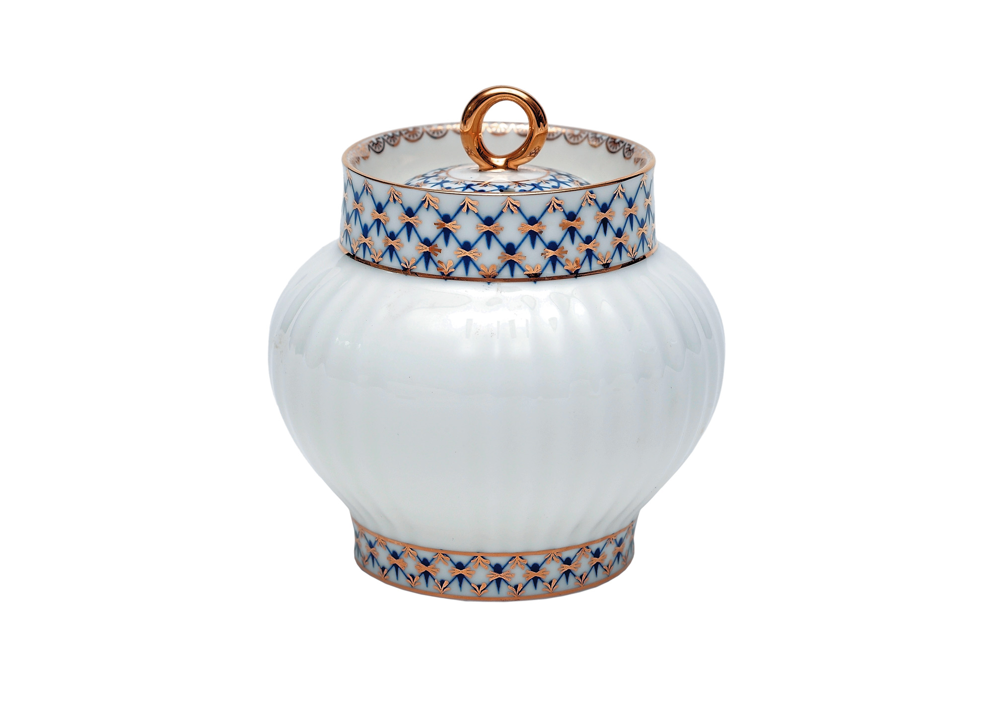 LOMONOSOV PORCELAIN TEA SET COBALT NET WAVE 21 ITEMS FOR 6 PERSONS BONE CHINA