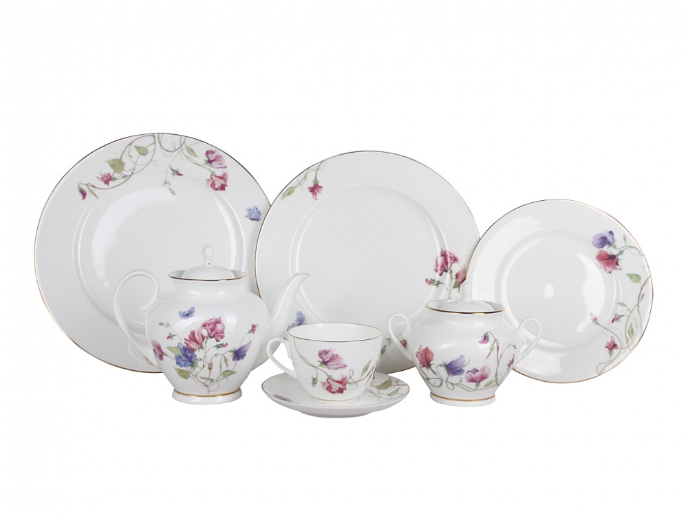 LOMONOSOV PORCELAIN SPRING-2 TEA SET FLOWERING SWEET PEA 20 ITEMS