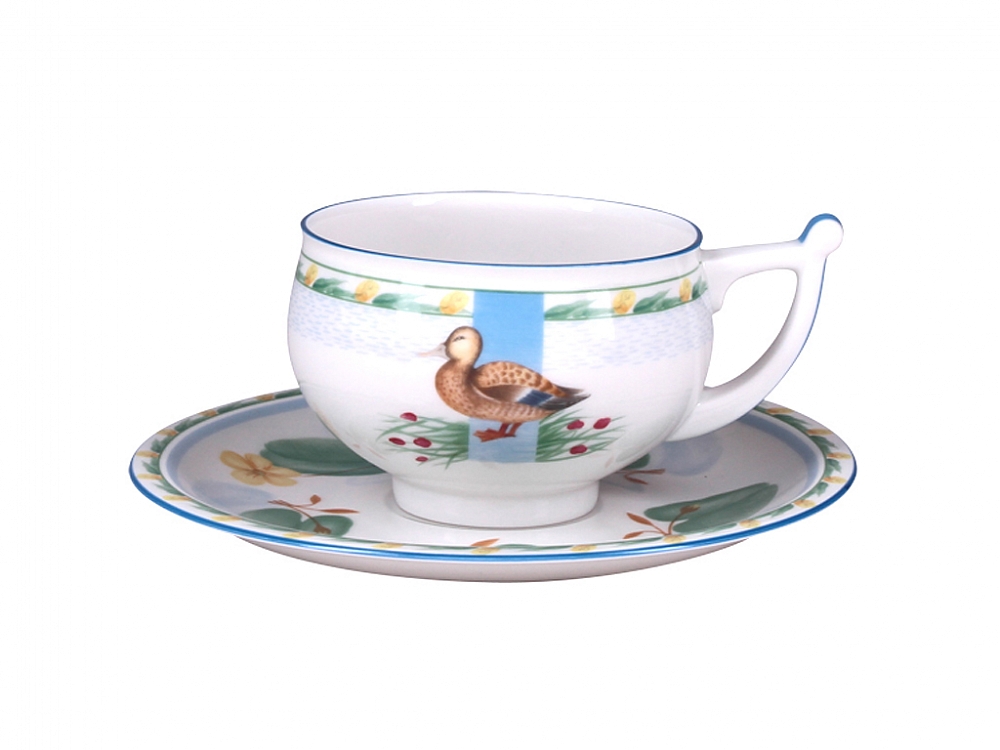 LOMONOSOV PORCELAIN TEA SET DUCKS IN BACKWATER 6/20