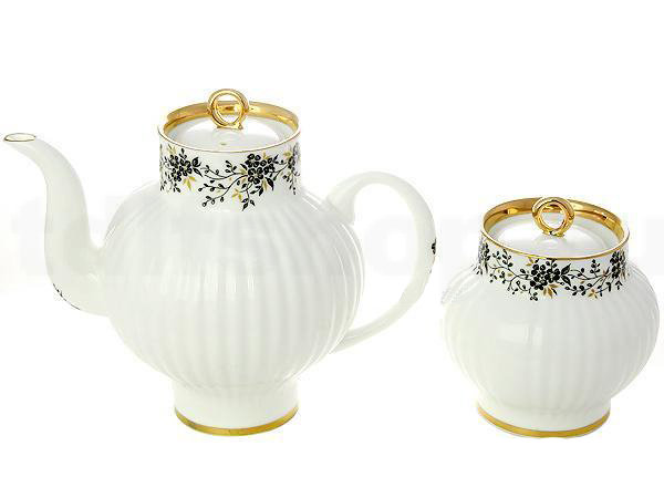 LOMONOSOV PORCELAIN TEA SET TINY BRANCHES WAVE BONE CHINA 6/20