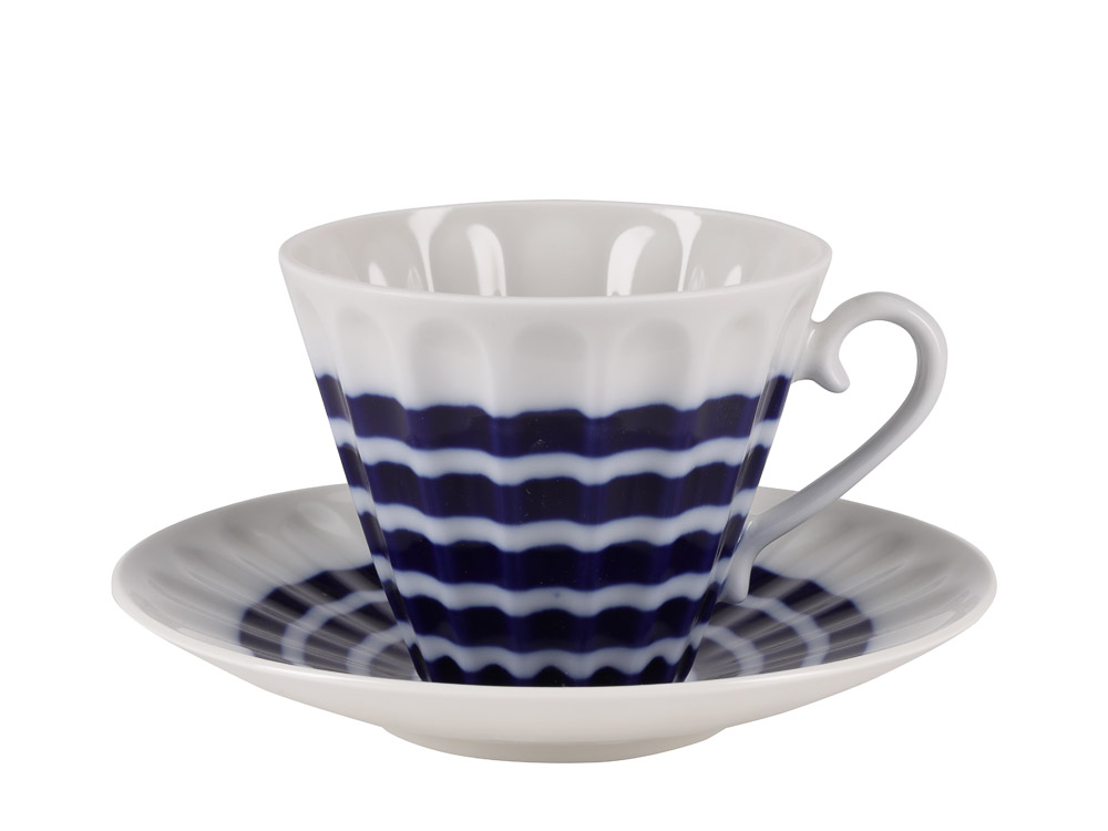 LOMONOSOV PORCELAIN TEA SET BLUE STRIPES 6/14