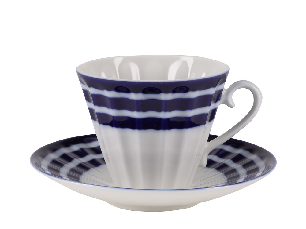 LOMONOSOV PORCELAIN TEA SET BLUE STRIPES 6/14