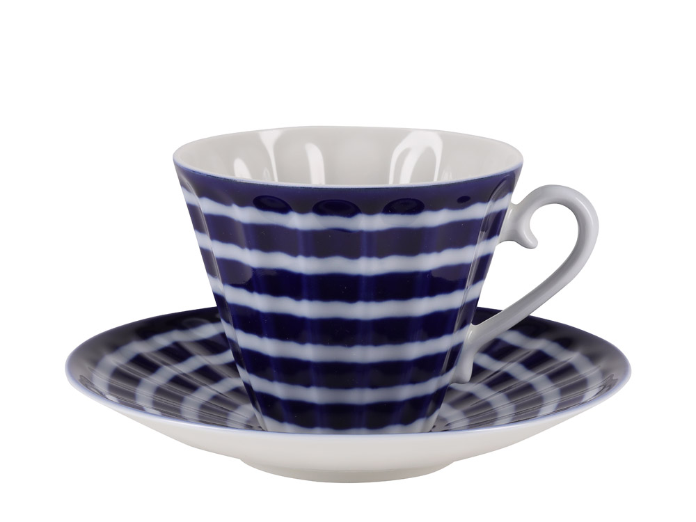 LOMONOSOV PORCELAIN TEA SET BLUE STRIPES 6/14