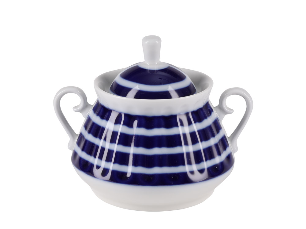 LOMONOSOV PORCELAIN TEA SET BLUE STRIPES 6/14