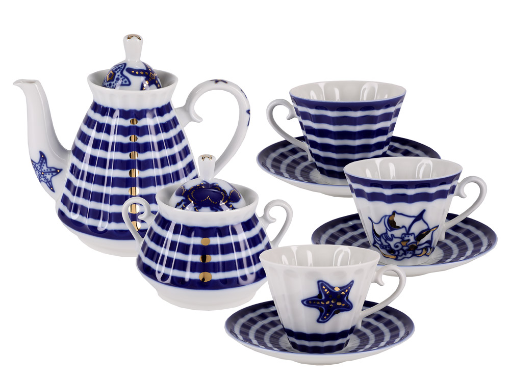 LOMONOSOV PORCELAIN TEA SET SEA STARFISH 6/14