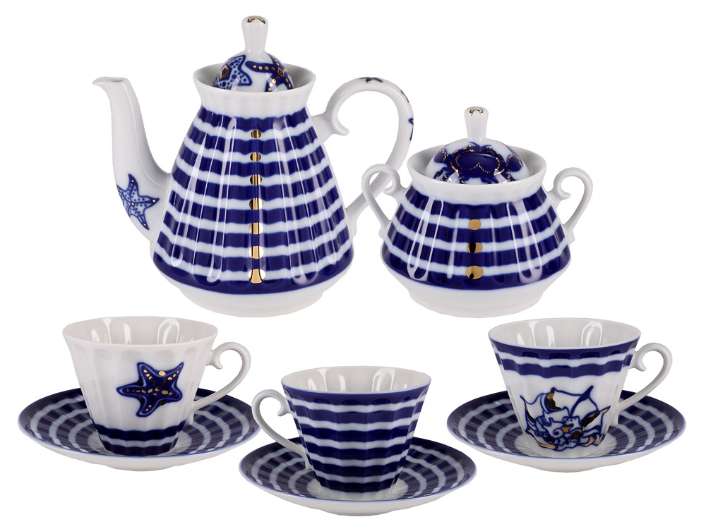 LOMONOSOV PORCELAIN TEA SET SEA STARFISH 6/14