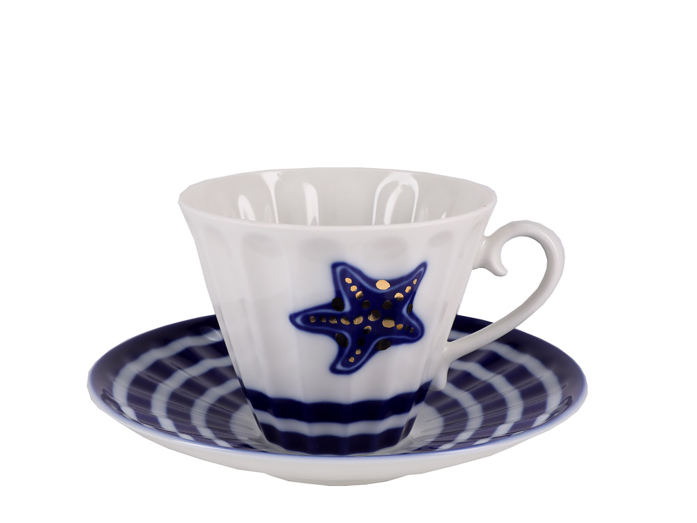 LOMONOSOV PORCELAIN TEA SET SEA STARFISH 6/14