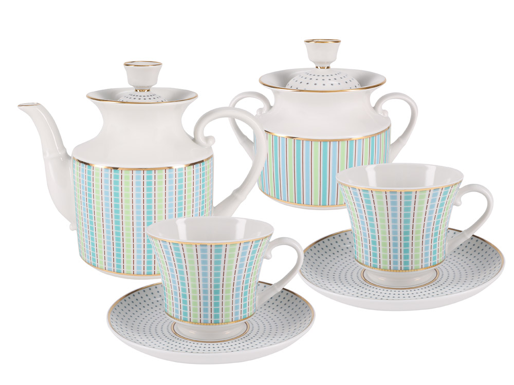 LOMONOSOV PORCELAIN TEA SET DUBLIN 14 ITEMS FOR 6 PERSONS