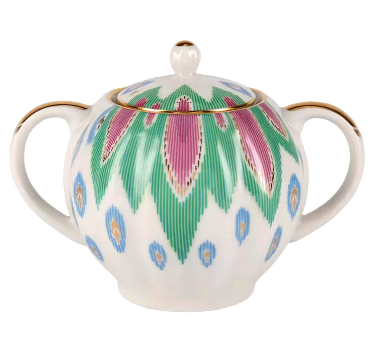 LOMONOSOV PORCELAIN TEA SET TULIP PEACOCK'S FEATHER 6/14