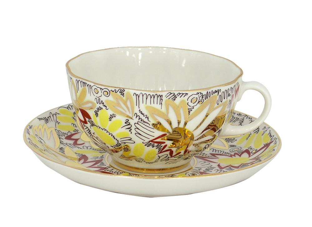 LOMONOSOV PORCELAIN TEA SET TULIP GOLDEN DAISY 6/20