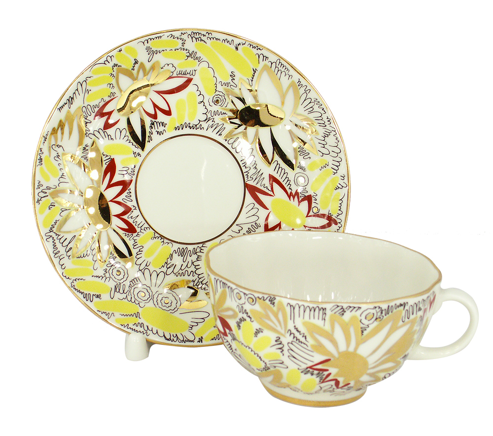 LOMONOSOV PORCELAIN TEA SET TULIP GOLDEN DAISY 6/20