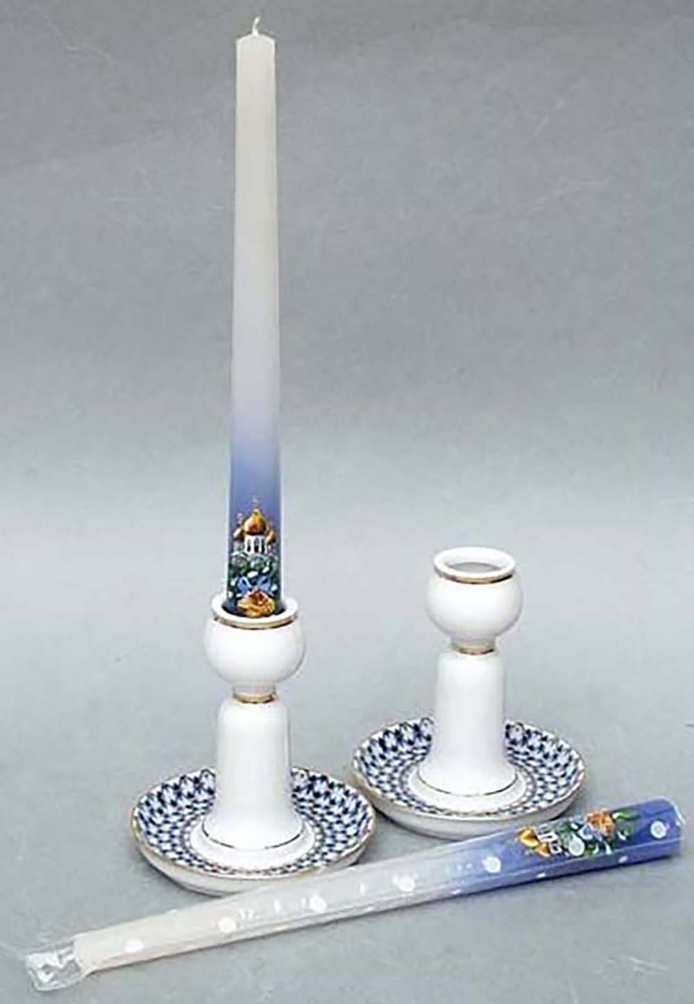 COBALT NET CANDLE HOLDERS & CANDLES (4 PIECES)