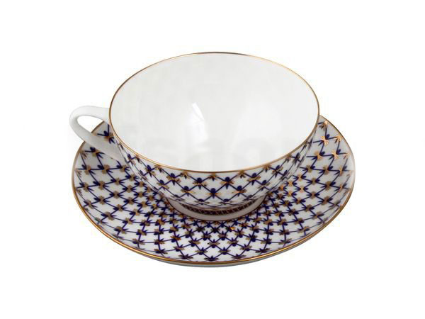 Lomonosov Imperial Bone China Tea Set Dome Cobalt Net 10 oz/300 ml