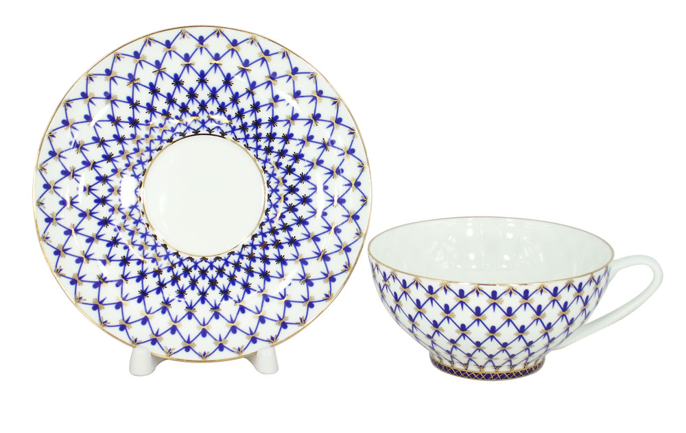Lomonosov Imperial Bone China Tea Set Dome Cobalt Net 10 oz/300 ml