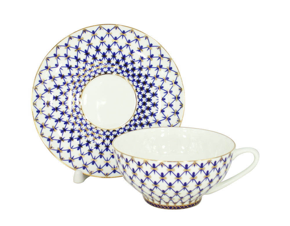 Lomonosov Imperial Bone China Tea Set Dome Cobalt Net 10 oz/300 ml