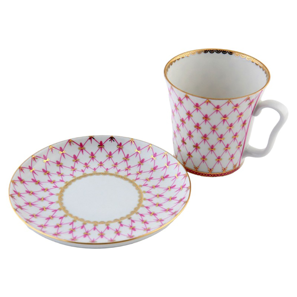 PORCELAIN MUG AND SAUCER LENINGRADSKII RED NET 12.2 FL.OZ/360 ML