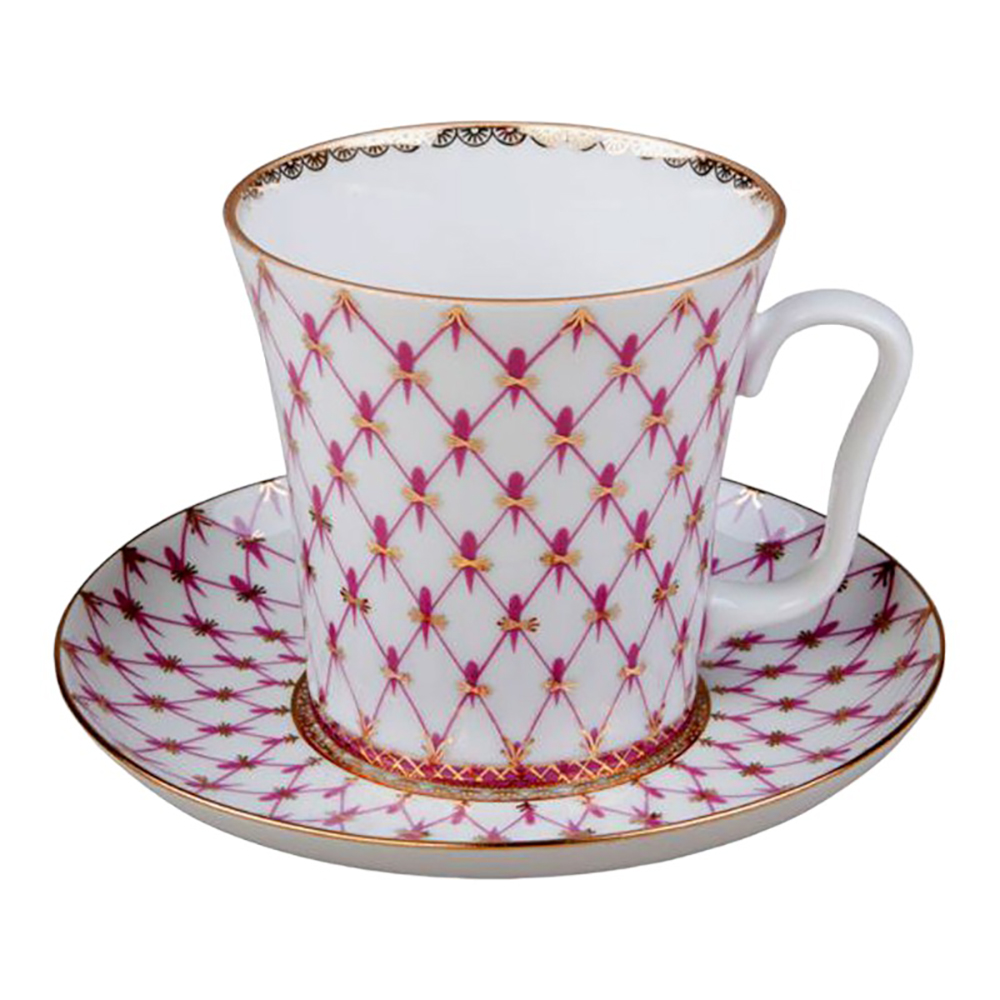 PORCELAIN MUG AND SAUCER LENINGRADSKII RED NET 12.2 FL.OZ/360 ML