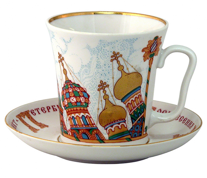 LOMONOSOV PORCELAIN MUG AND SAUCER RUSSIAN CHURCH DOMES 12.2 OZ/360 ML