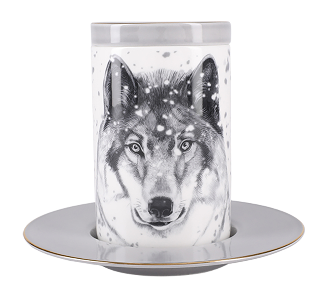 LOMONOSOV PORCELAIN MUG AND SAUCER TOTEM WOLF 13.2 FL.OZ/390 ML