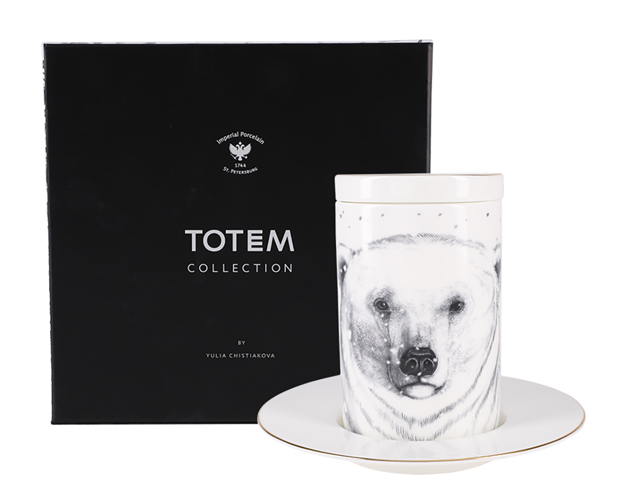 LOMONOSOV PORCELAIN MUG AND SAUCER TOTEM POLAR BEAR 13.2 FL.OZ/390 ML