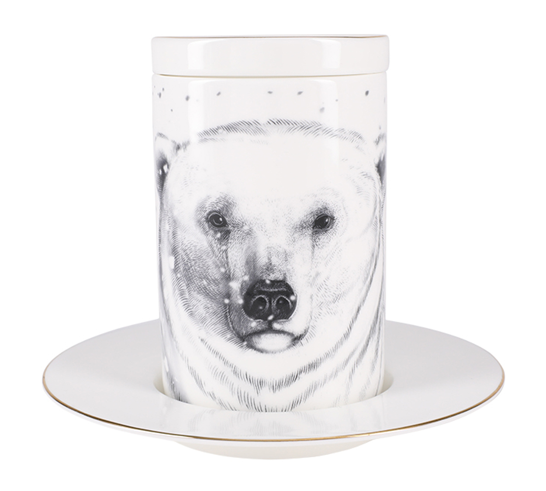 LOMONOSOV PORCELAIN MUG AND SAUCER TOTEM POLAR BEAR 13.2 FL.OZ/390 ML