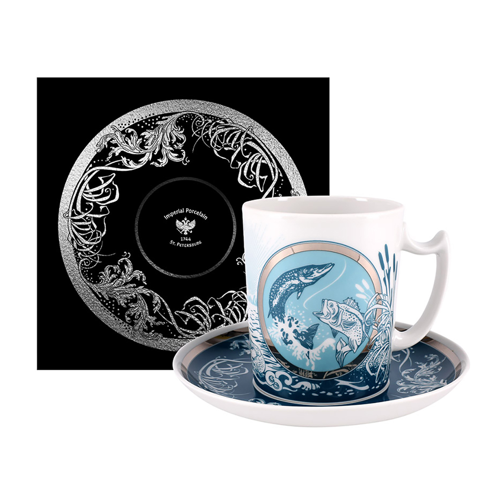 Lomonosov Imperial Covered Cup and Saucer Christmas Winter Fairy Tale