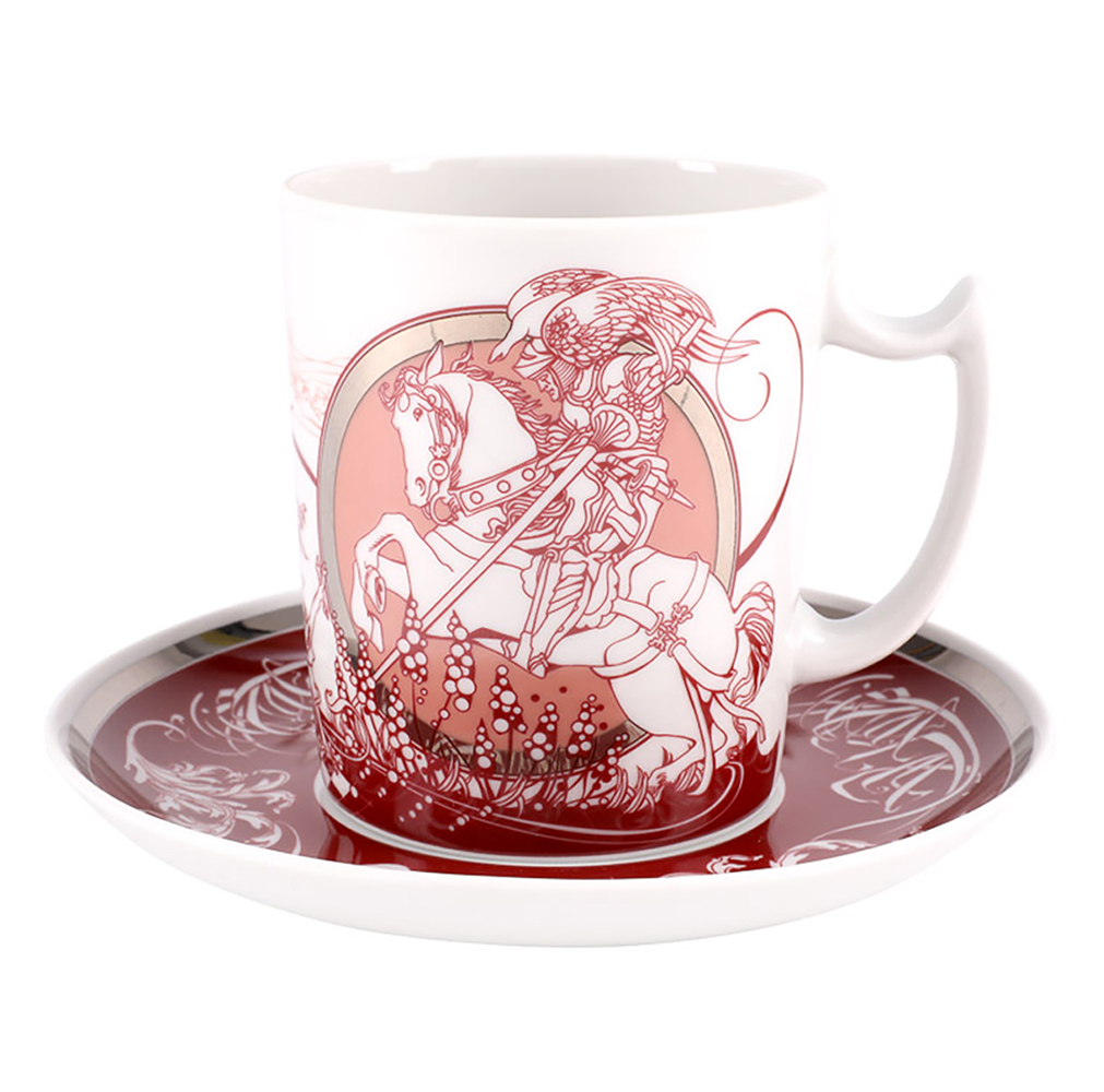 LOMONOSOV PORCELAIN COFFEE MUG AND SAUCER MEN'S STORIES KNIGHT 12.8 OZ