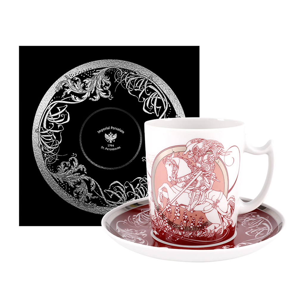LOMONOSOV PORCELAIN COFFEE MUG AND SAUCER MEN'S STORIES KNIGHT 12.8 OZ