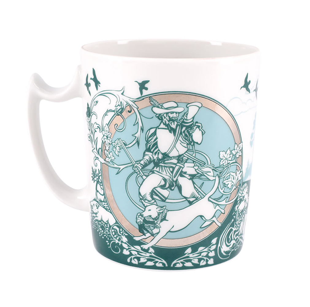 Lomonosov Porcelain Coffee Mug and Saucer Men's Stories Hunting 12.8 oz